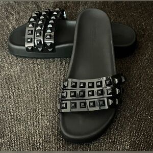 Black Studded Slide Sandals